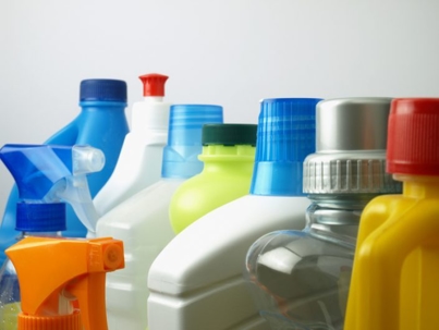 cleaning products on a shelf